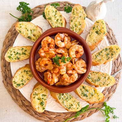 Spanish Garlic Shrimp + Garlic Toast = The Perfect Tapas Night In