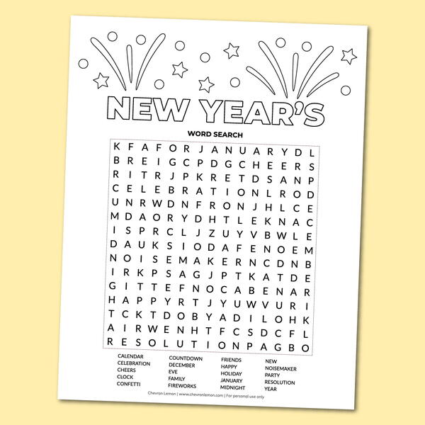 Printable New Years Word Search Puzzle Printable New Year's Word Search Puzzle
