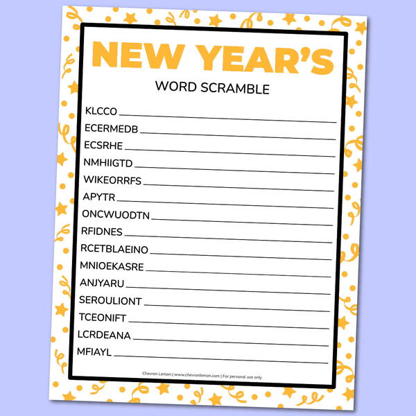 Printable New Years Word Scramble Printable New Year's Word Scramble