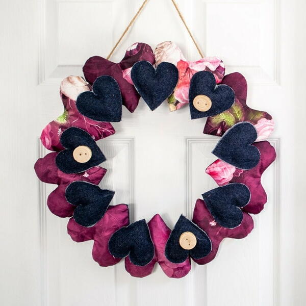 Heart Wreath From Scrap Fabric Heart Wreath From Scrap Fabric
