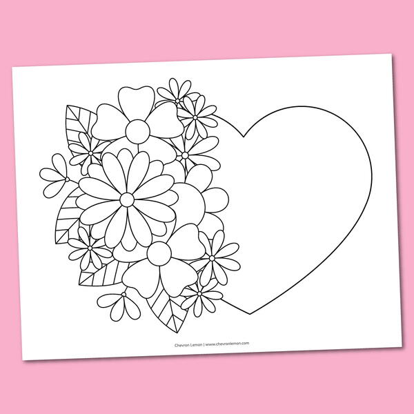 Heart With Flowers Coloring Page Heart With Flowers Coloring Page