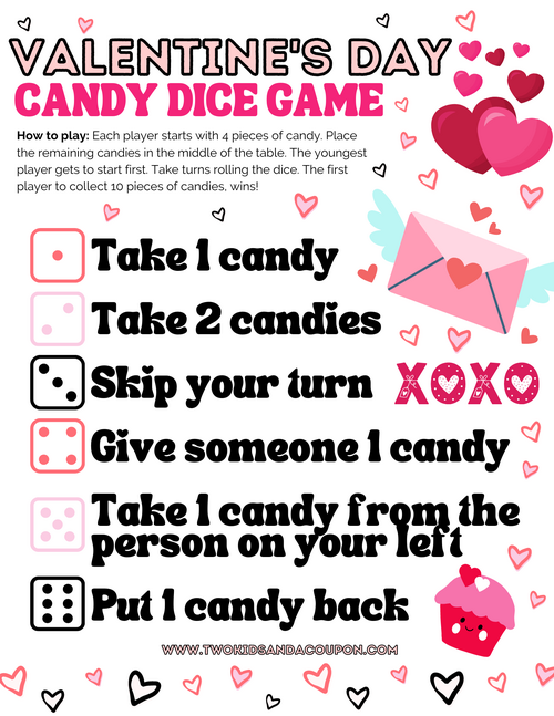 Free Valentines Day Printable Candy Dice Game Free Valentine’s Day Printable Candy Dice Game
