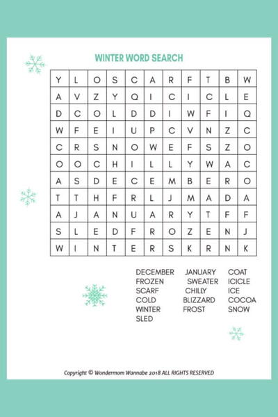 Winter Word Search For Kids Winter Word Search For Kids