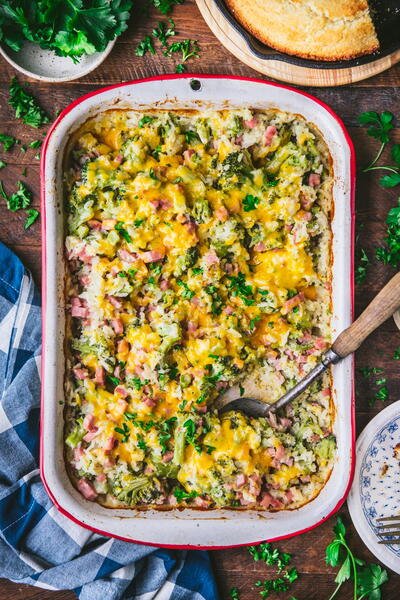 Dump-and-bake Ham Broccoli Cheddar And Rice Casserole Dump-and-bake Ham, Broccoli, Cheddar, And Rice Casserole