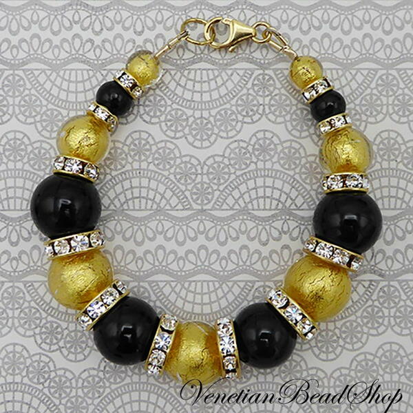 Black and Gold Foil Murano Glass Bracelet Black and Gold Foil Murano Glass Bracelet