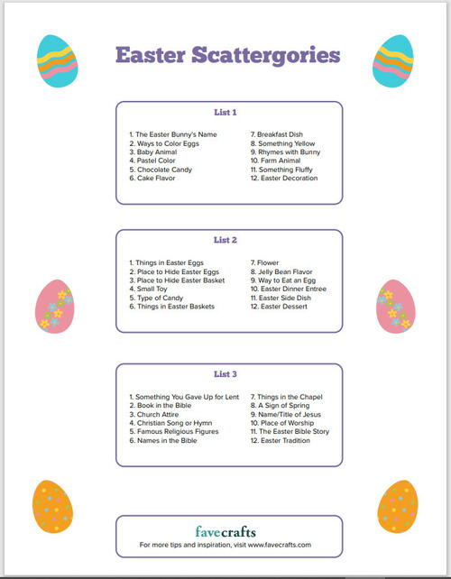 Easter Scattergories Printable Game Easter Scattergories Printable Game