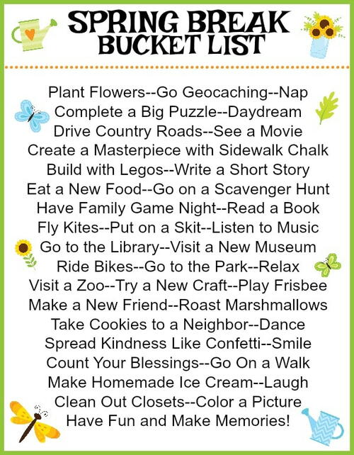 Spring Break Bucket List Spring Break Bucket List