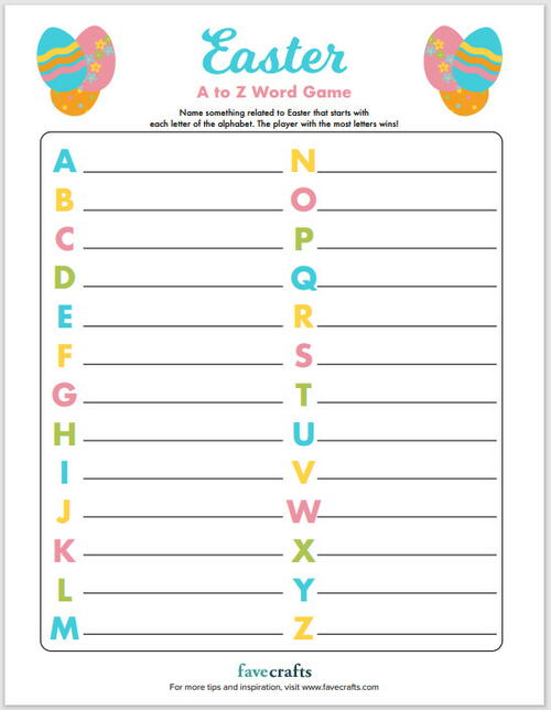 Printable Easter A-Z Word Game Printable Easter A-Z Word Game