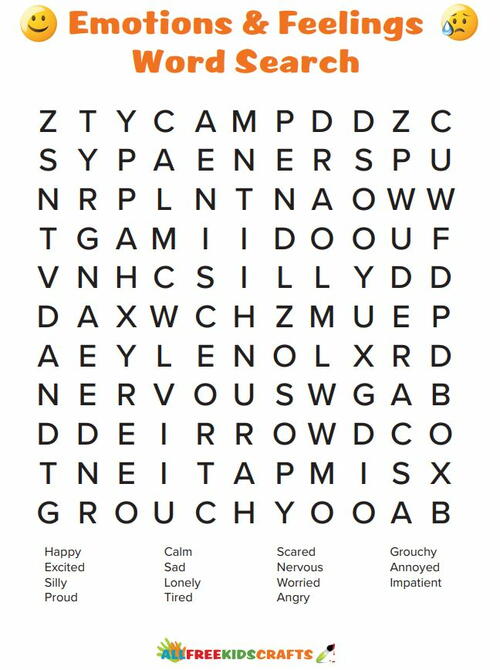 Emotions and Feelings Word Search Emotions and Feelings Word Search
