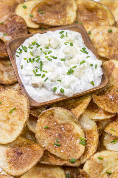 Blue Cheese Dip With Homemade Potato Chips Blue Cheese Dip With Homemade Potato Chips