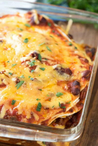 4-Ingredient Layered Bean Taco Casserole 4-Ingredient Layered Bean Taco Casserole