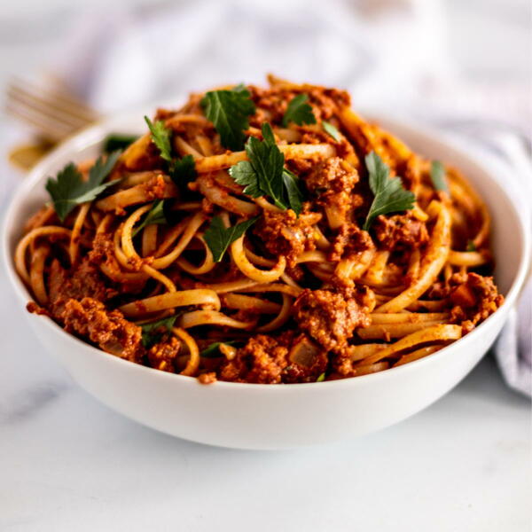 Vegan Bolognese Pasta With Walnuts