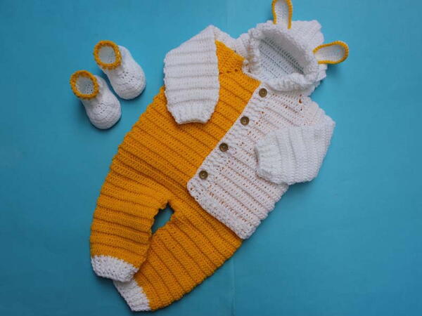 Baby Bunny Hoodie Jacket With Dungarees Baby Bunny Hoodie Jacket With Dungarees
