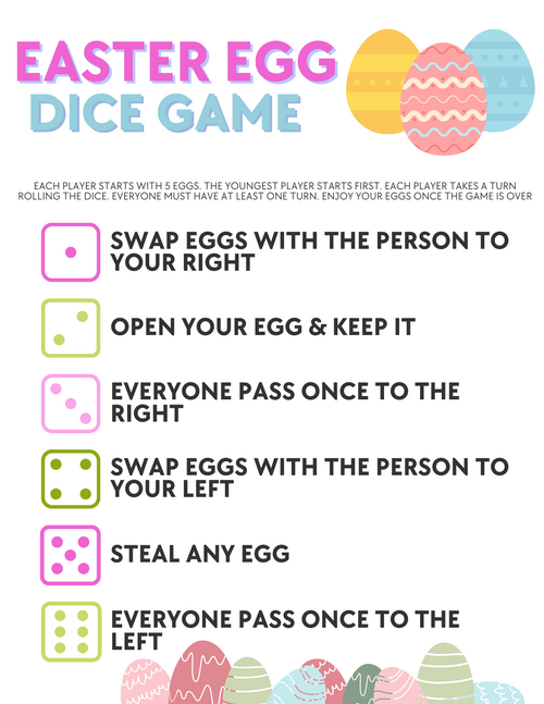 Free Printable Candy Dice Game For Easter Free Printable Candy Dice Game For Easter