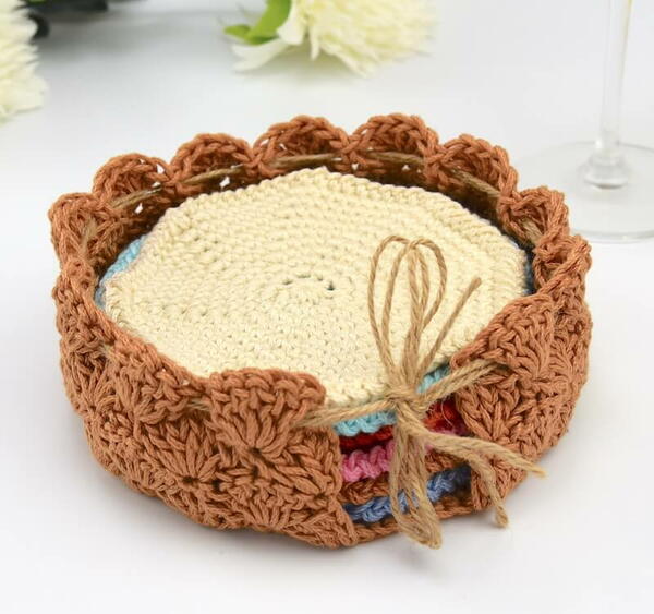Crochet Coaster Set With Holder