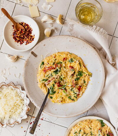 Sun Dried Tomato and Spinach Orzo