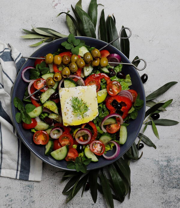 Amazing Greek Goddess Salad with Grilled Olives