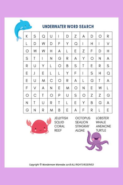 Under The Sea Word Search For Kids Under The Sea Word Search For Kids