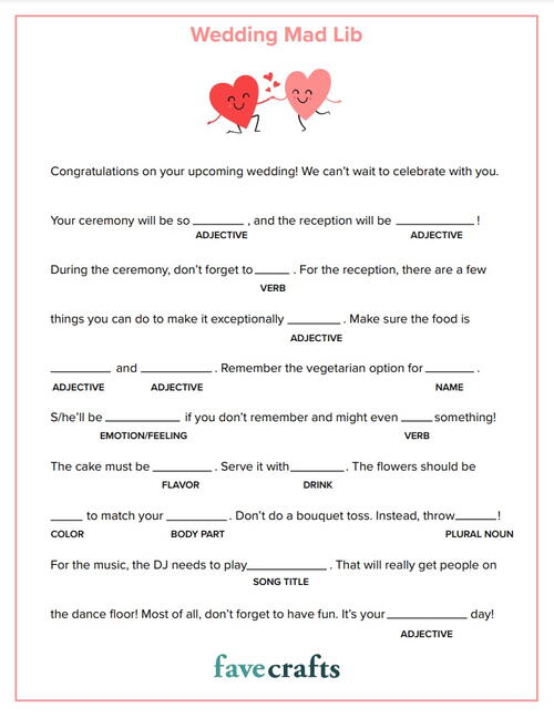 Funny Wedding Mad Lib Printable and Free Funny Wedding Mad Lib Printable and Free