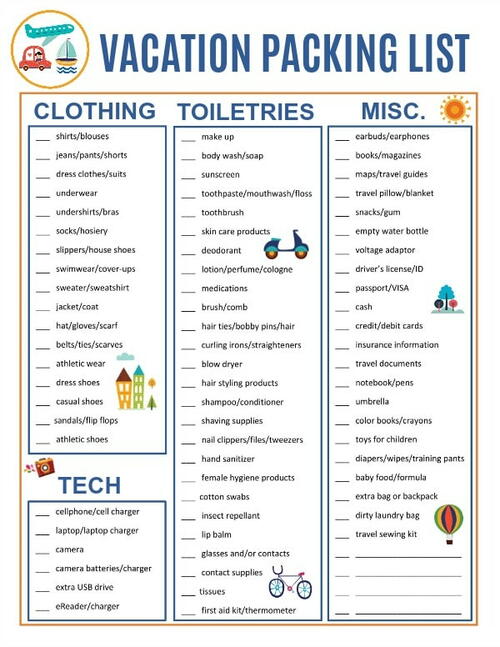Free Printable Vacation Packing List