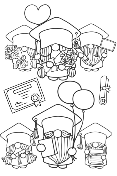 Cute Graduation Coloring Pages Including Graduation Gnomes Cute Graduation Coloring Pages Including Graduation Gnomes