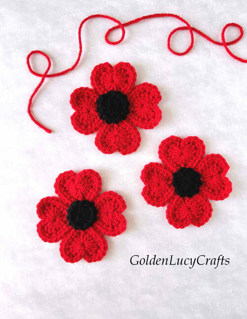 Crochet Heart Poppy Flower
