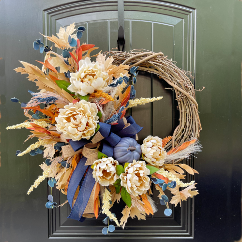 Diy Fall Boho Wreath With Navy Pumpkin Diy Fall Boho Wreath With Navy Pumpkin