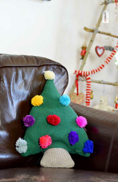 Upcycled Christmas Tree Shaped Cushionpillow Upcycled Christmas Tree Shaped Cushion?pillow