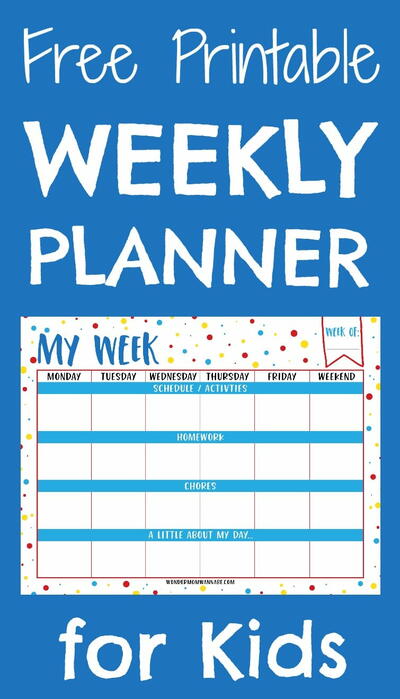 Weekly Planner Printable For Kids Weekly Planner Printable For Kids