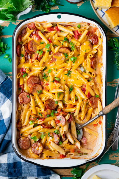 Dump-and-bake Cajun Sausage Pasta Dump-and-bake Cajun Sausage Pasta