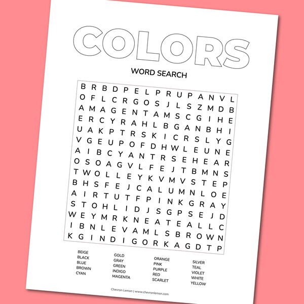 Printable Colors Word Search Printable Colors Word Search