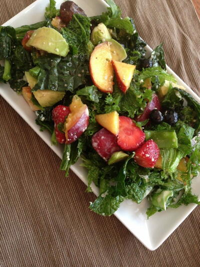 Mustard Greens Summer Salad With A Yogurt Honey Mustard Vinaigrette