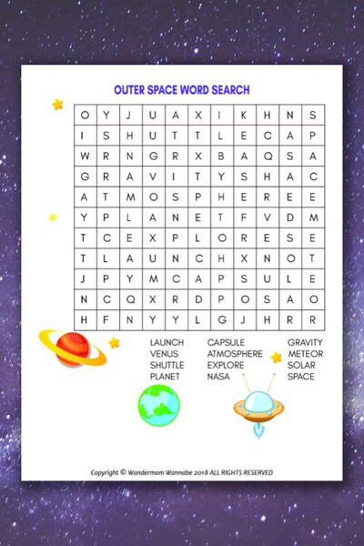 Outer Space Word Search For Kids Outer Space Word Search For Kids