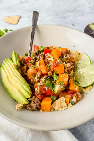 Southwest Ground Beef And Sweet Potato Skillet