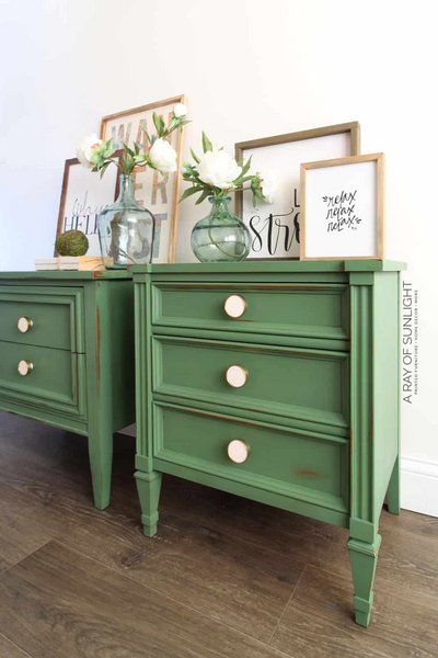 Mismatched Nightstands In Green Mismatched Nightstands In Green