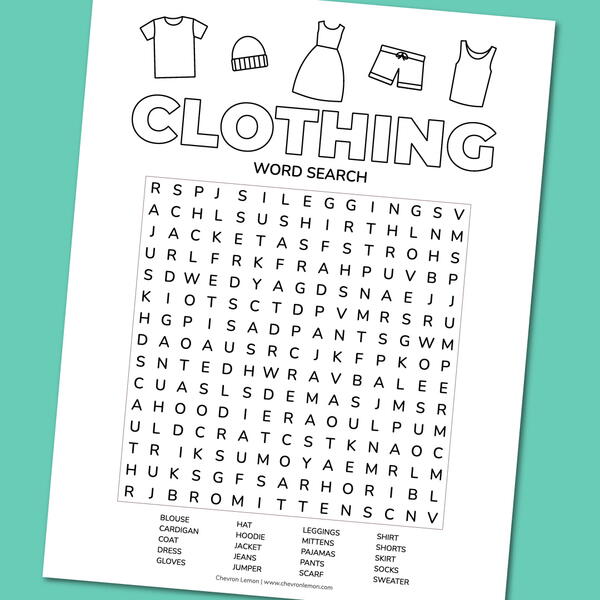 Printable Clothing Word Search Printable Clothing Word Search