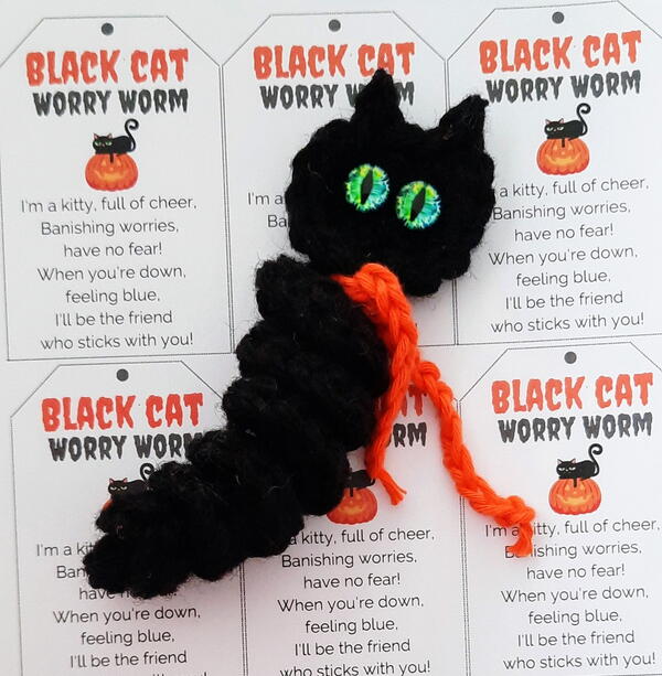 Halloween Black Cat Worry Worm Crochet Pattern Halloween Black Cat Worry Worm Crochet Pattern
