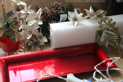 Easy Dollar Tree Christmas Floral Tray Centerpiece