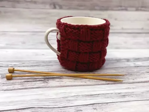 Basketweave Knitted Mug Cozy Basketweave Knitted Mug Cozy