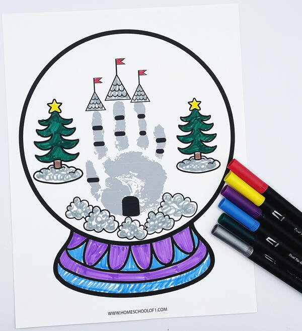 Christmas Snow Globe Handprint Template