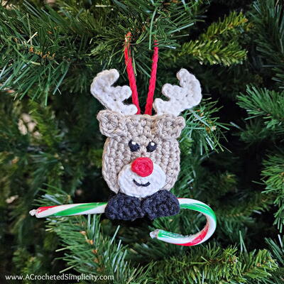 Crochet Reindeer Candy Cane Holder