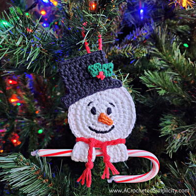 Crochet Snowman Candy Cane Holder
