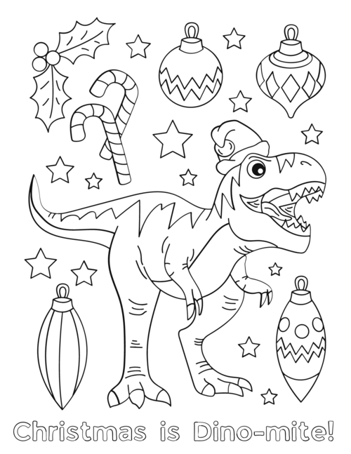 Dino-mite Dinosaur Christmas Coloring Pages