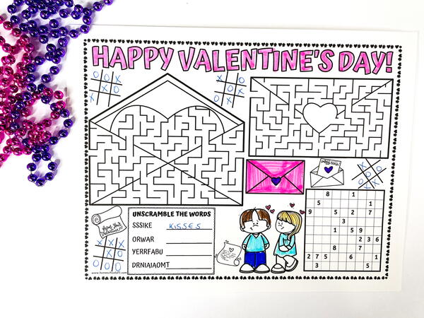 Valentines Day Activity Placemats Valentine's Day Activity Placemats