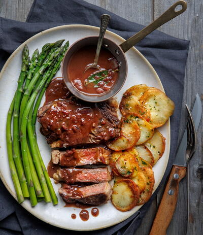 Pan Fried Steak with Red Wine Sauce