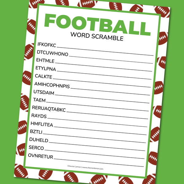 Printable Football Word Scramble Printable Football Word Scramble