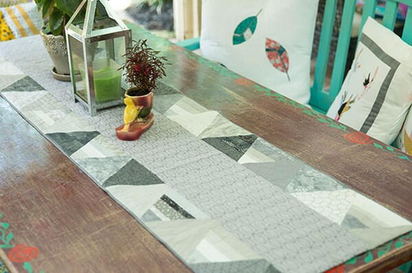 Sashiko Table Runner in Grey Scale