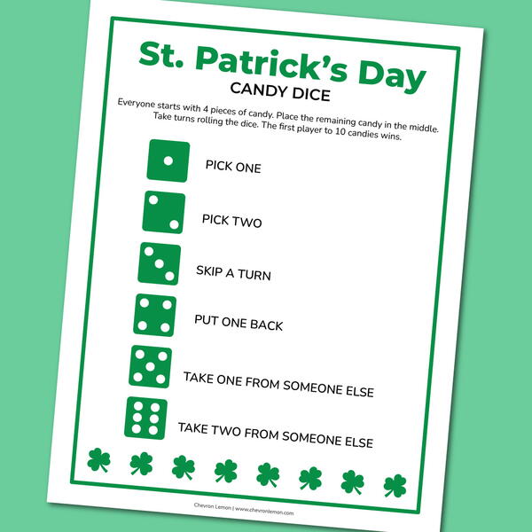 Printable St Patricks Day Candy Dice Printable St. Patrick’s Day Candy Dice