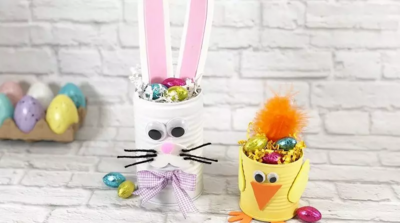 Recycled Can Bunny and Chick for Easter