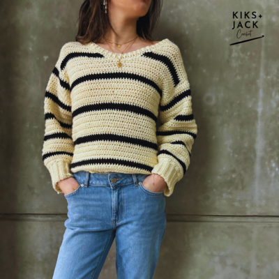 Aubrey Easy Striped Crochet V Neck Sweater